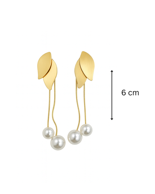 Golden leaf pearl danglers