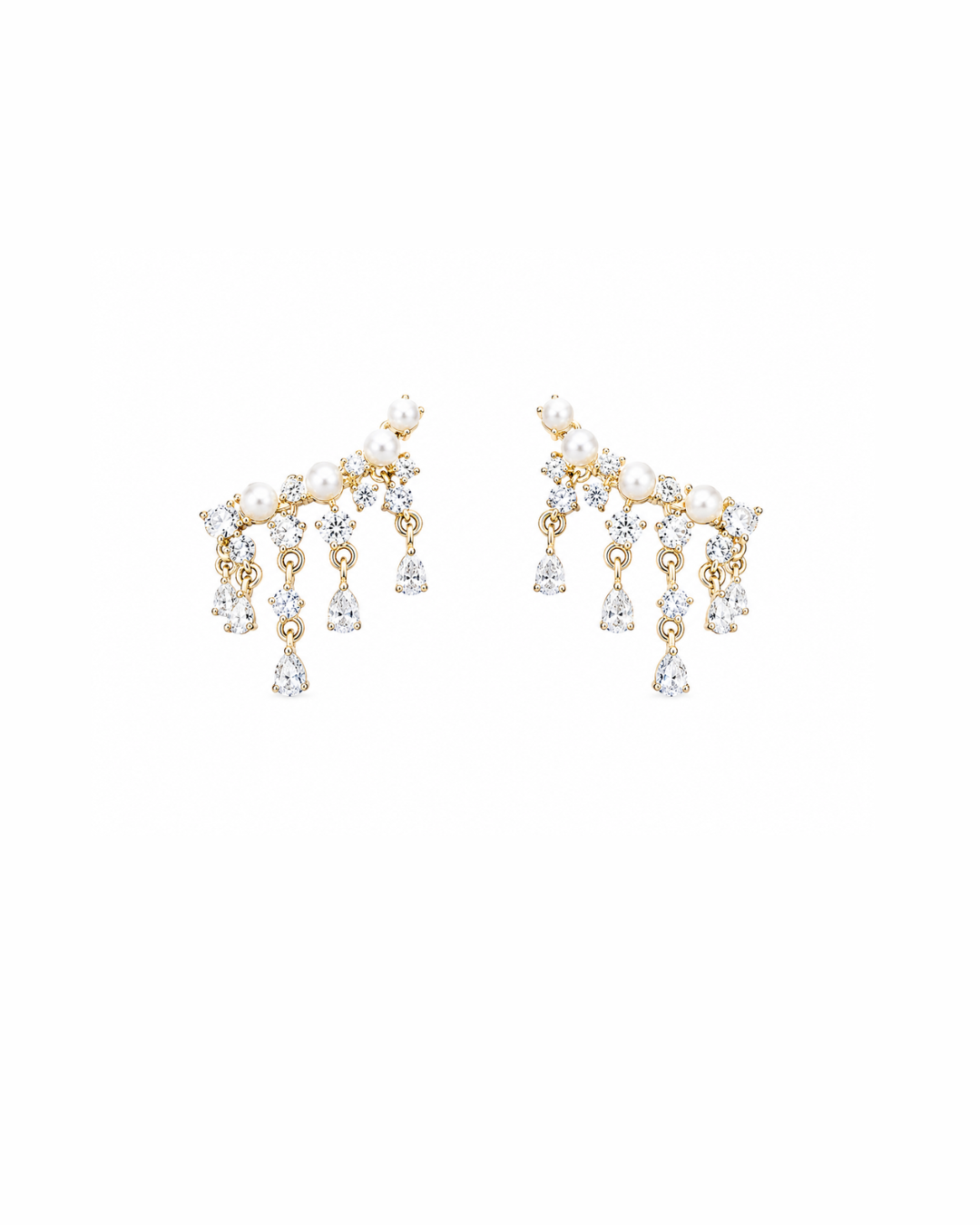 Golden pearl climber earrings