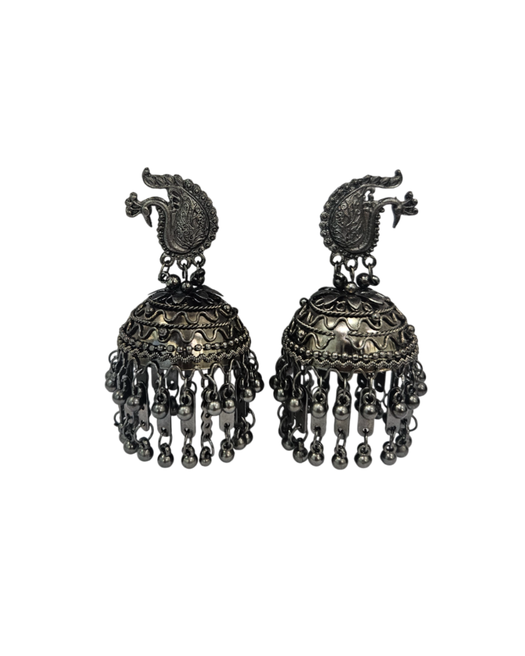Peacock two layer oxidised jhumka