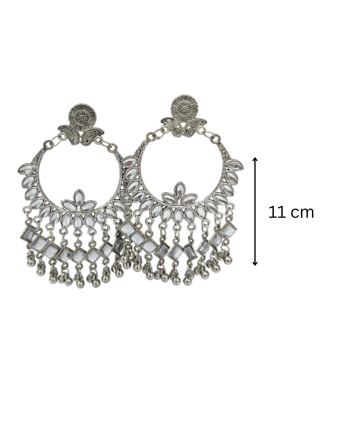 Mirror studded chandbali oxidised danglers