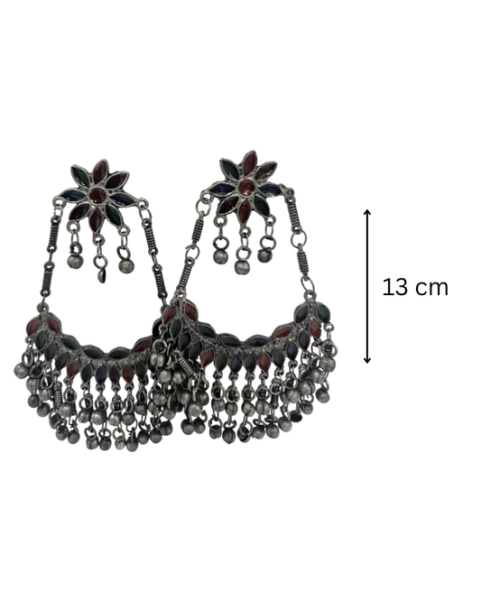 Flower oversized oxidised chandbali in multi colour