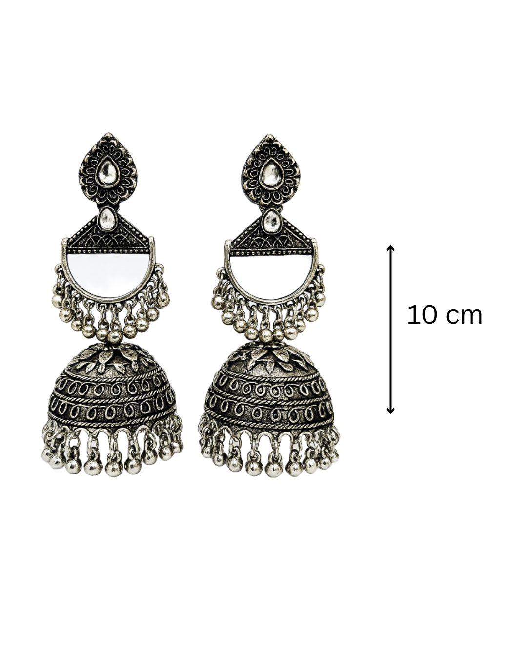 Oxidised jhumka with teardrop stone