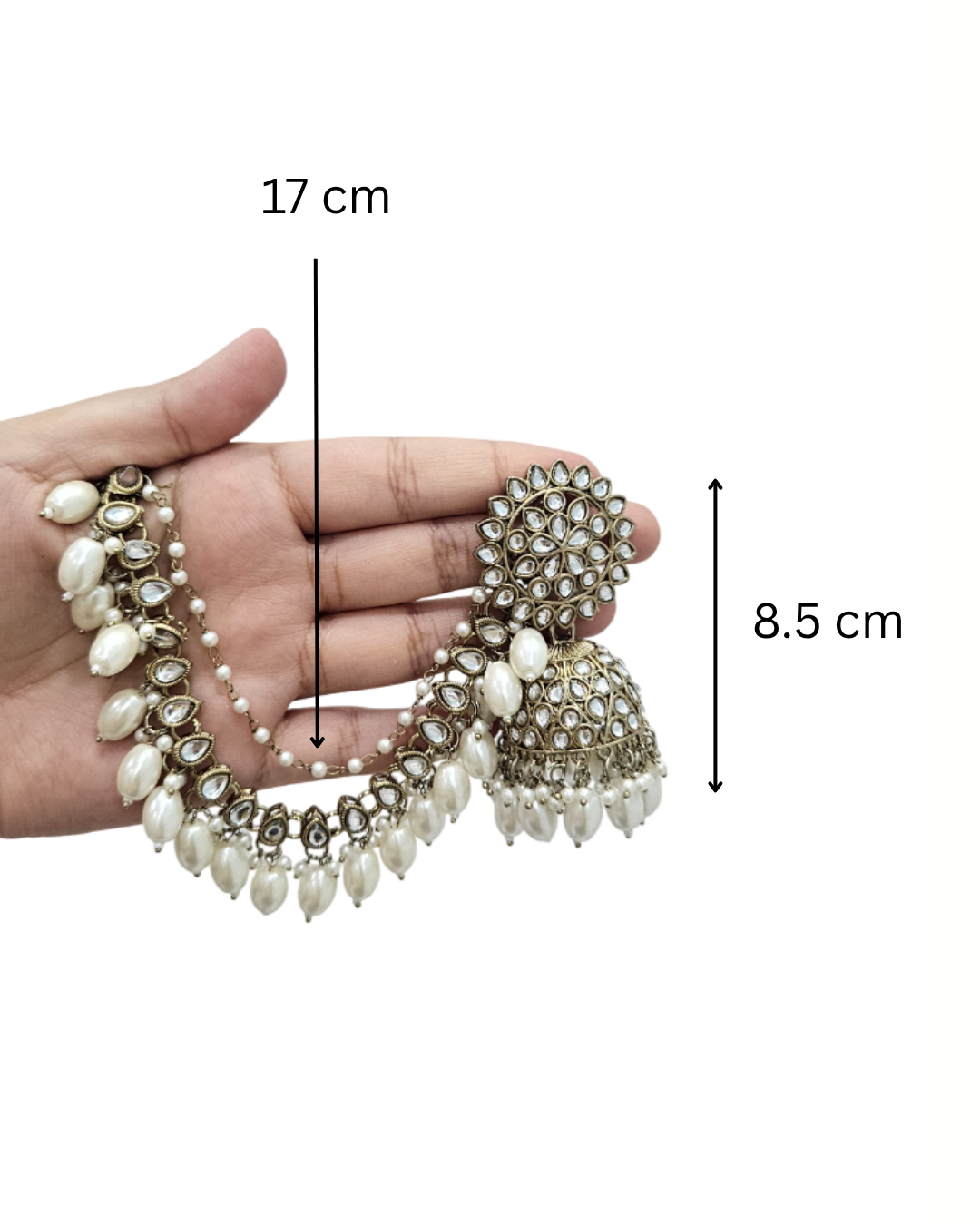 Detatchable bahubali sahara earrings in white stone