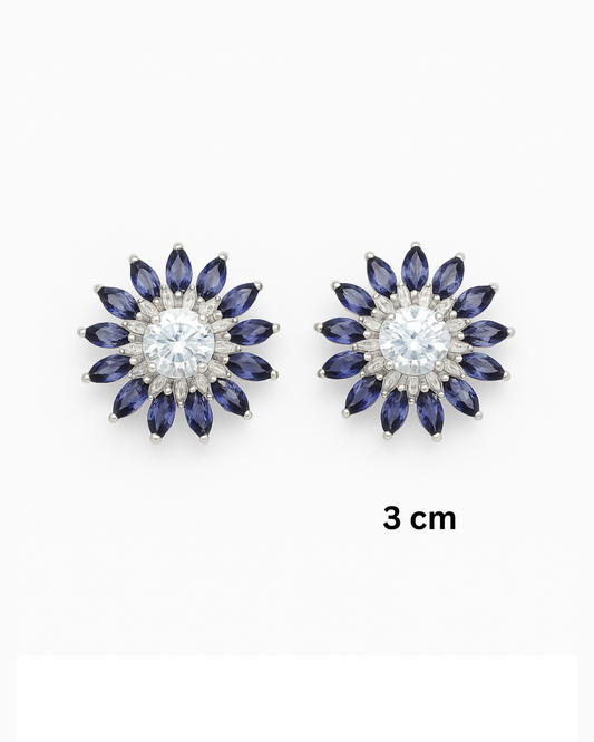 Stone floral studs blue colour