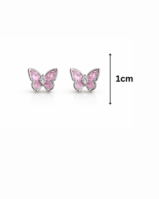 Pink crystal butterfly studs