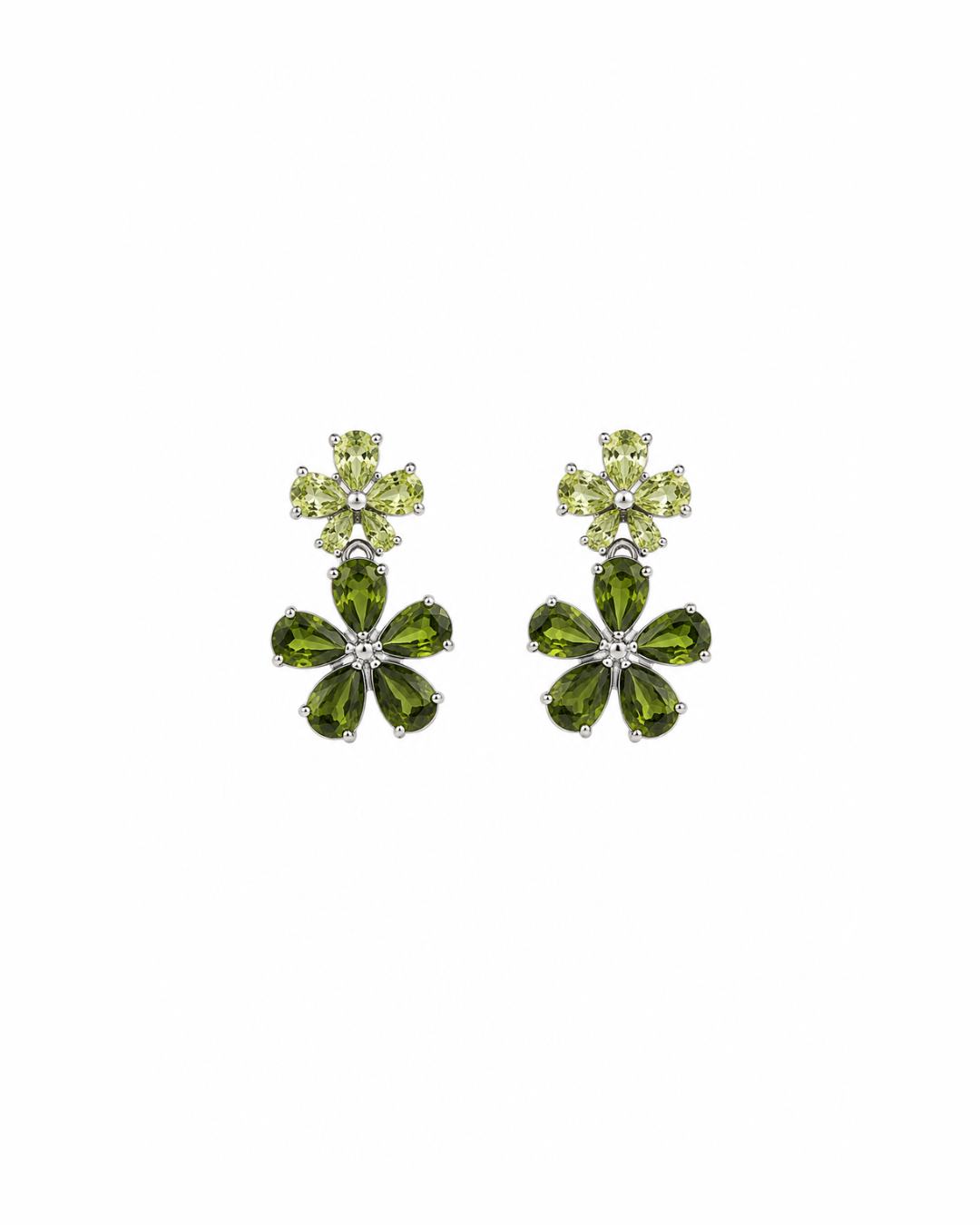 Double green crystal flower studs