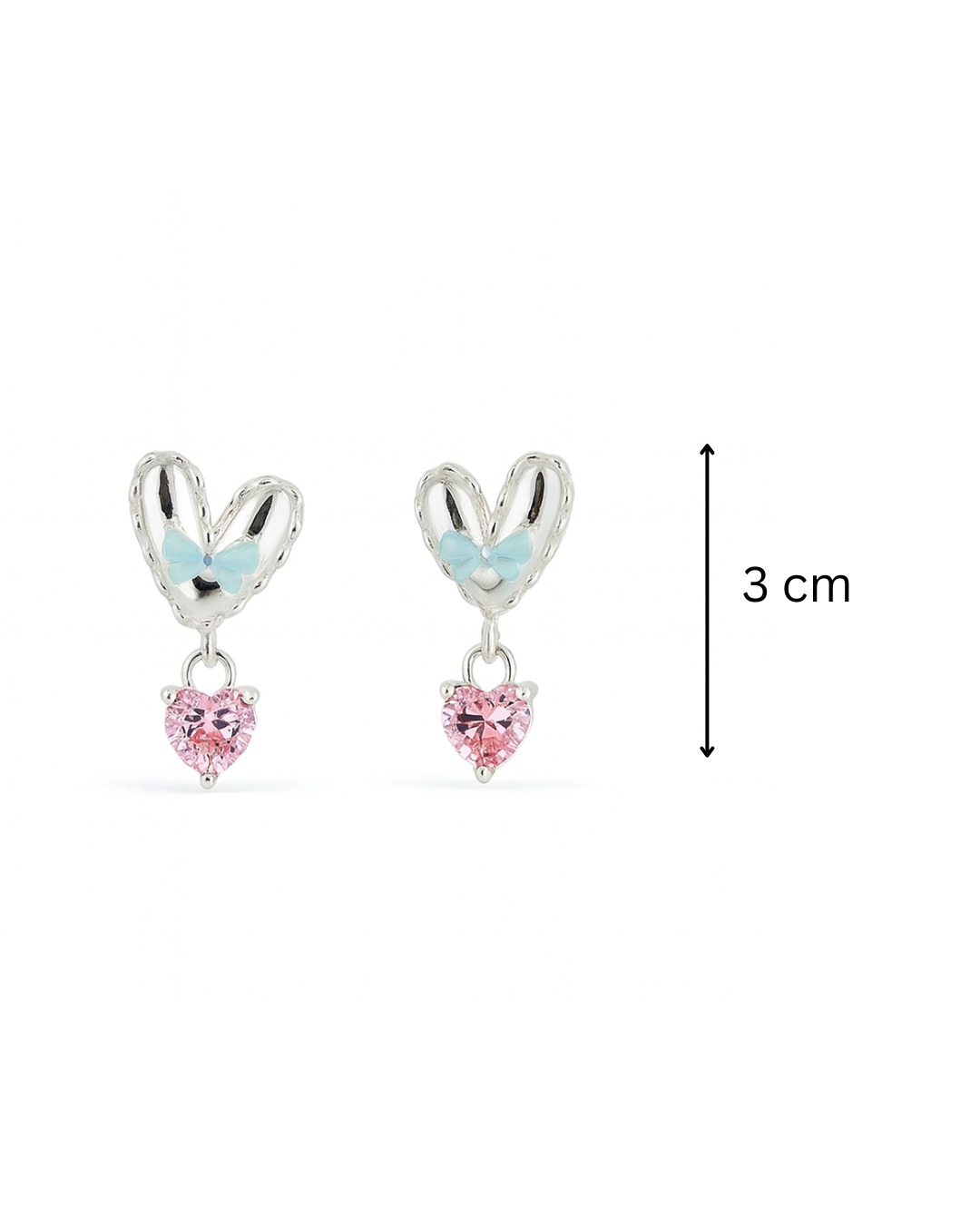 Silver heart danglers with bow