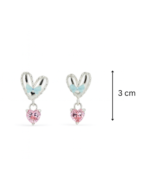 Silver heart danglers with bow