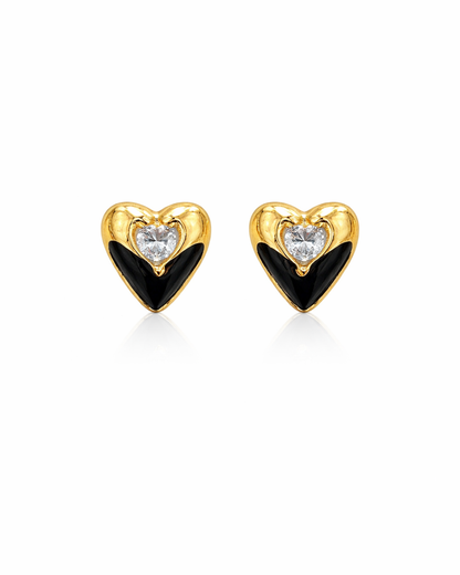 Golden and black heart studs