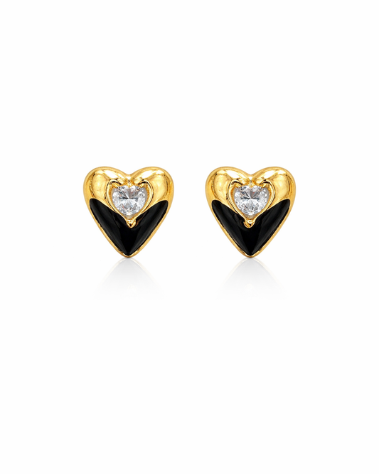 Golden and black heart studs