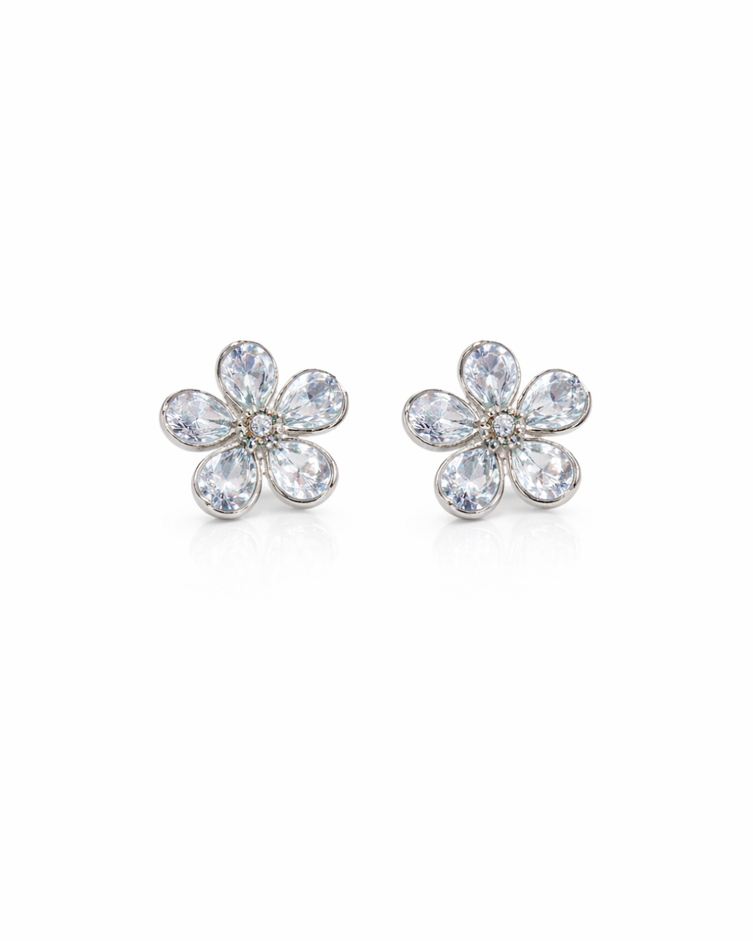 White crystal flower studs