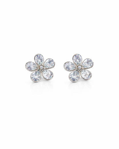 White crystal flower studs