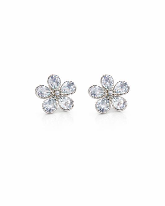 White crystal flower studs