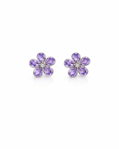 Purple crystal flower studs