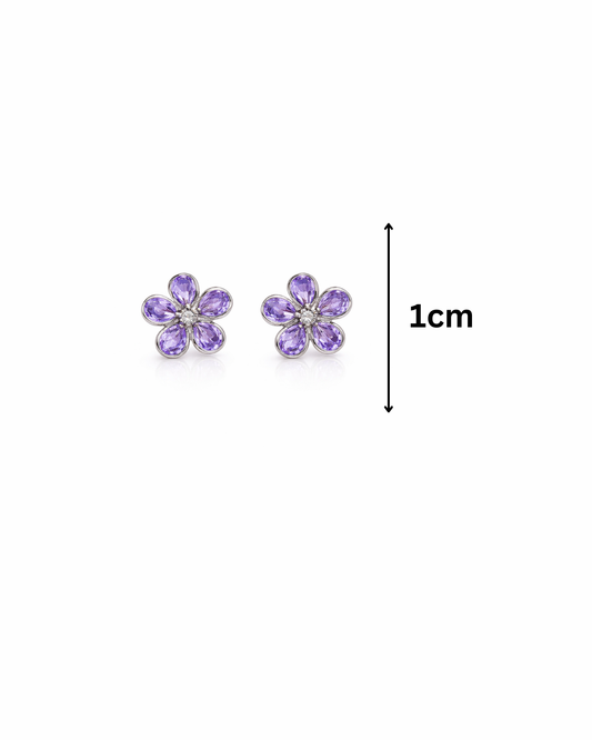 Purple crystal flower studs