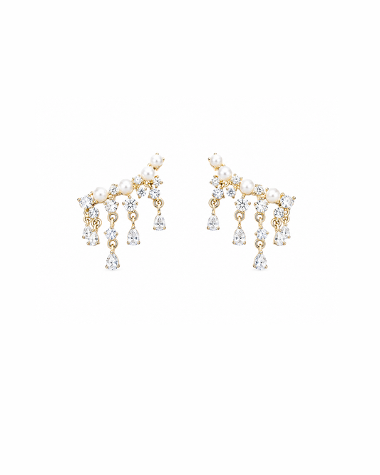 Golden pearl climber earrings