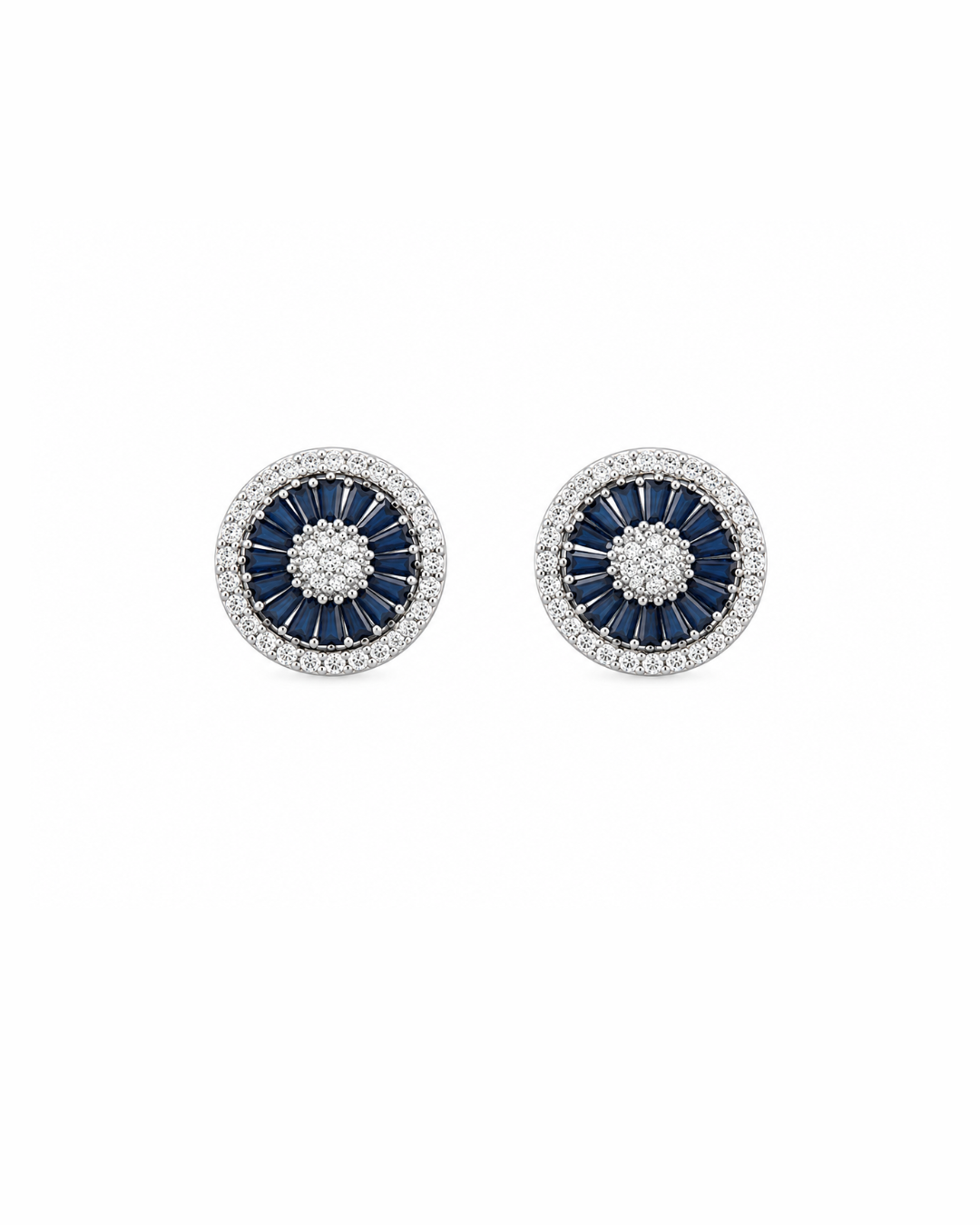 Silver blue crystal flower studs