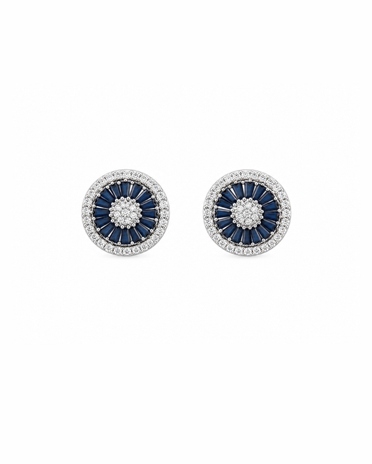 Silver blue crystal flower studs