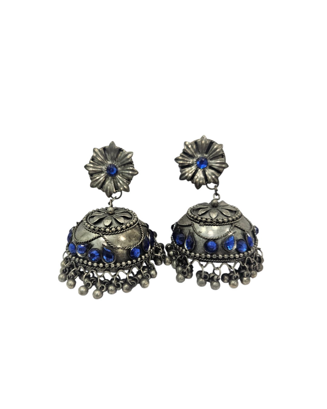 Blue stone oxidised jhumka