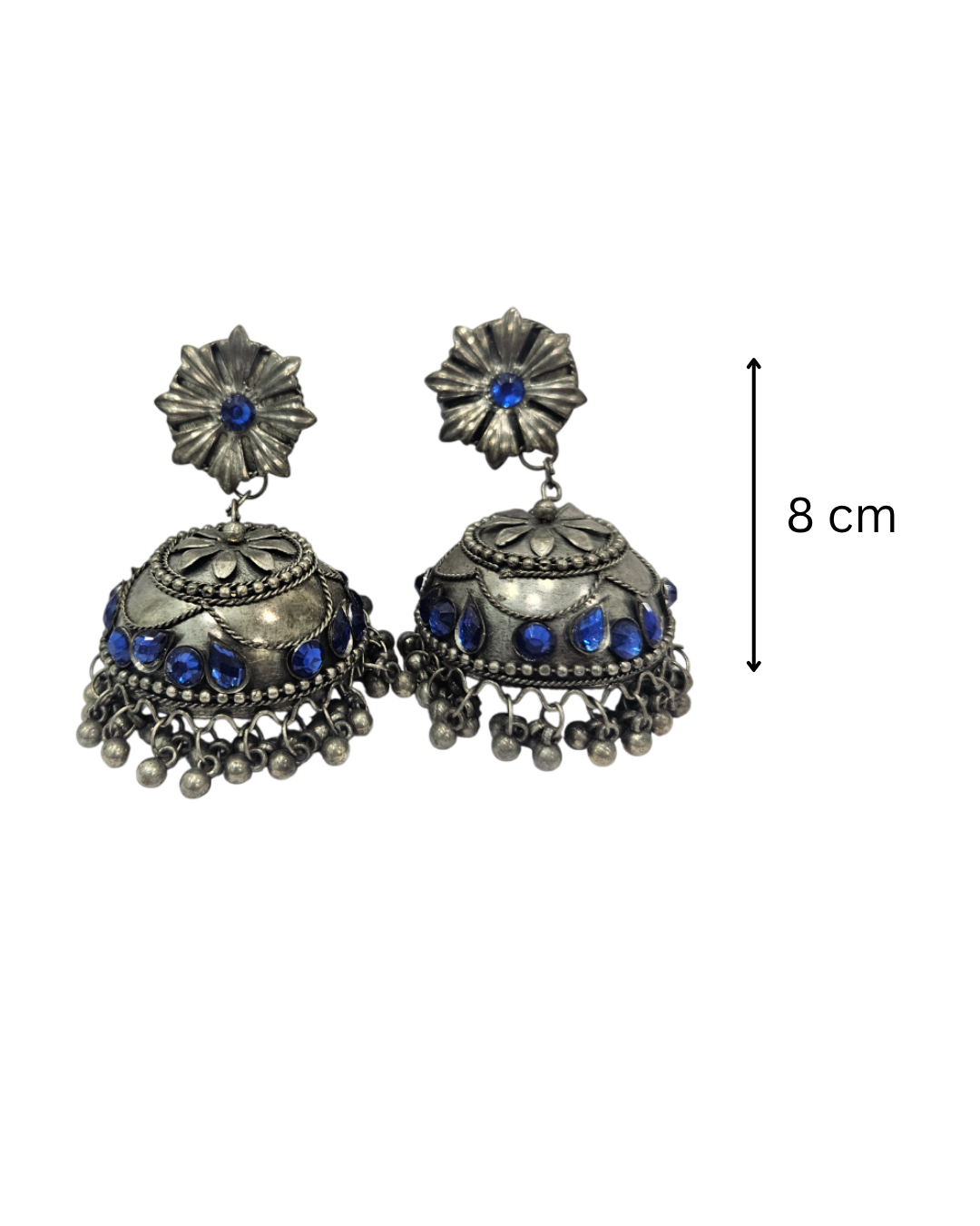 Blue stone oxidised jhumka