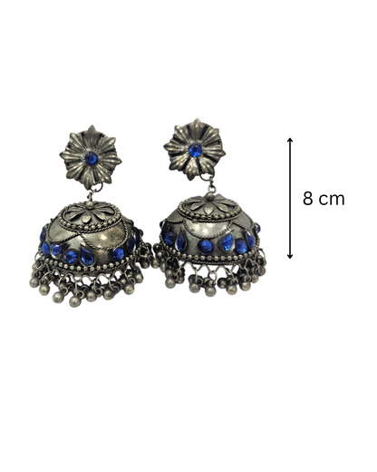 Blue stone oxidised jhumka
