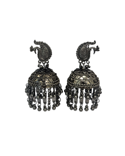 Peacock two layer oxidised jhumka