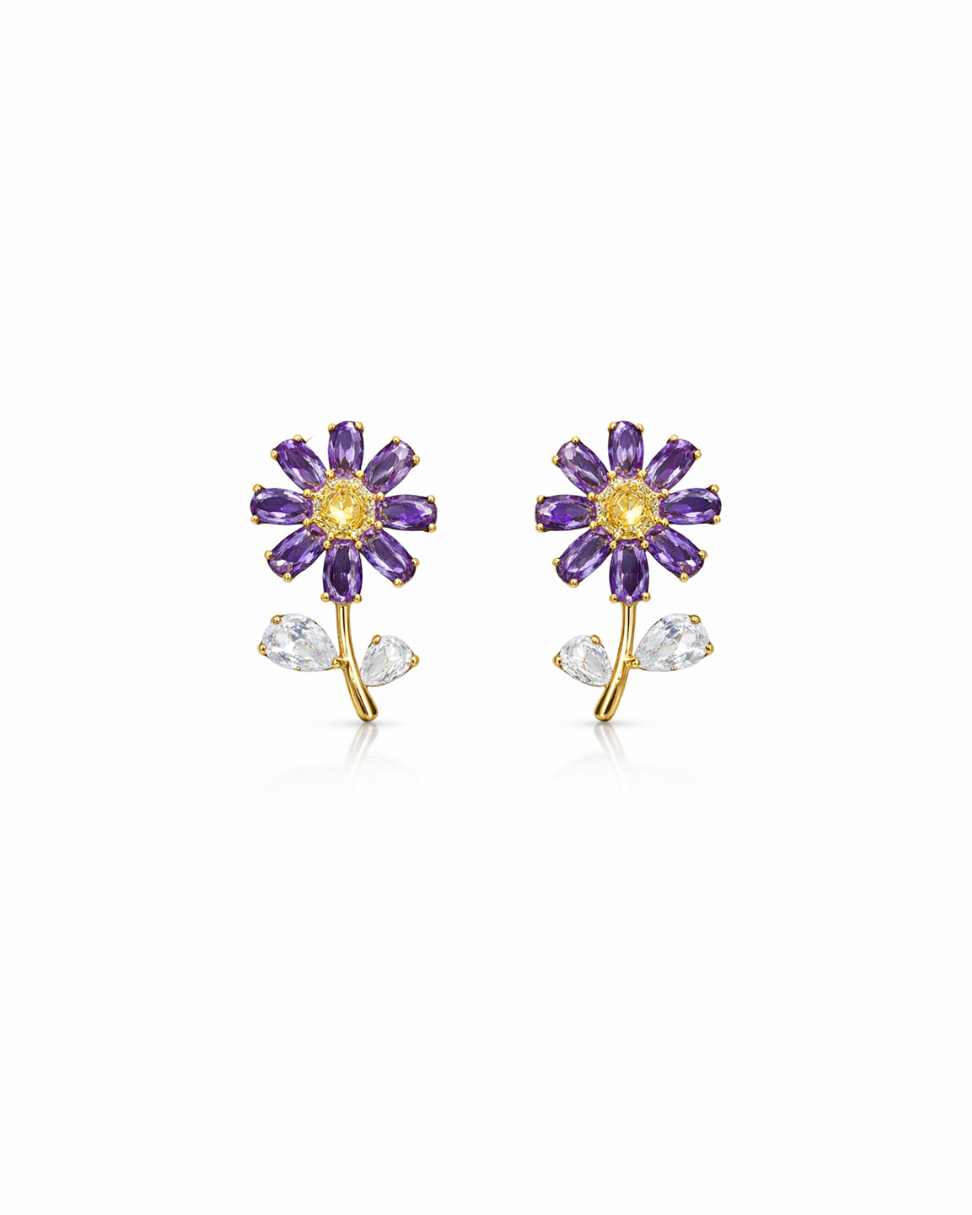 Purple crystal flower studs