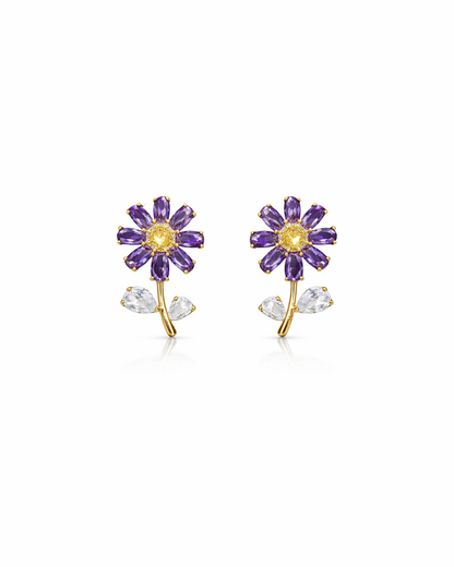 Purple crystal flower studs