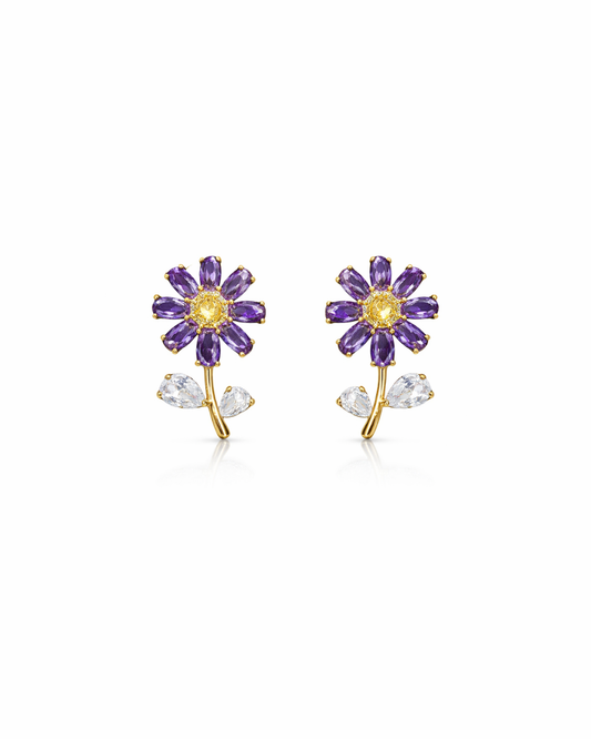 Purple crystal flower studs