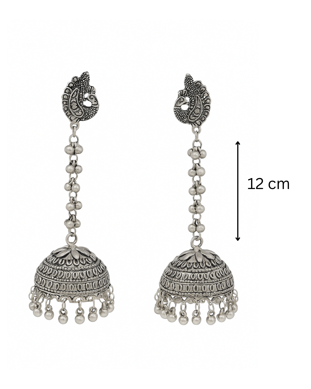 Long silver oxidised jhumka