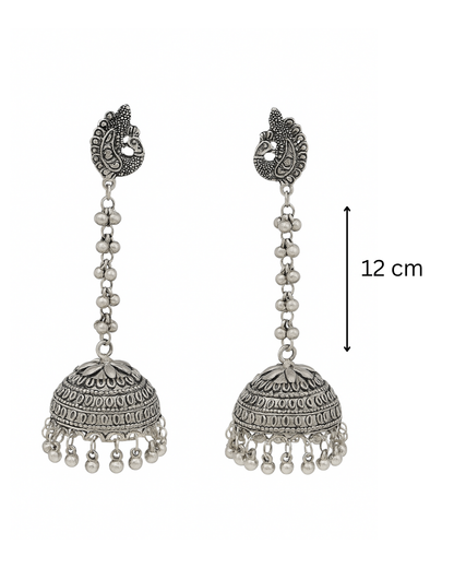 Long silver oxidised jhumka