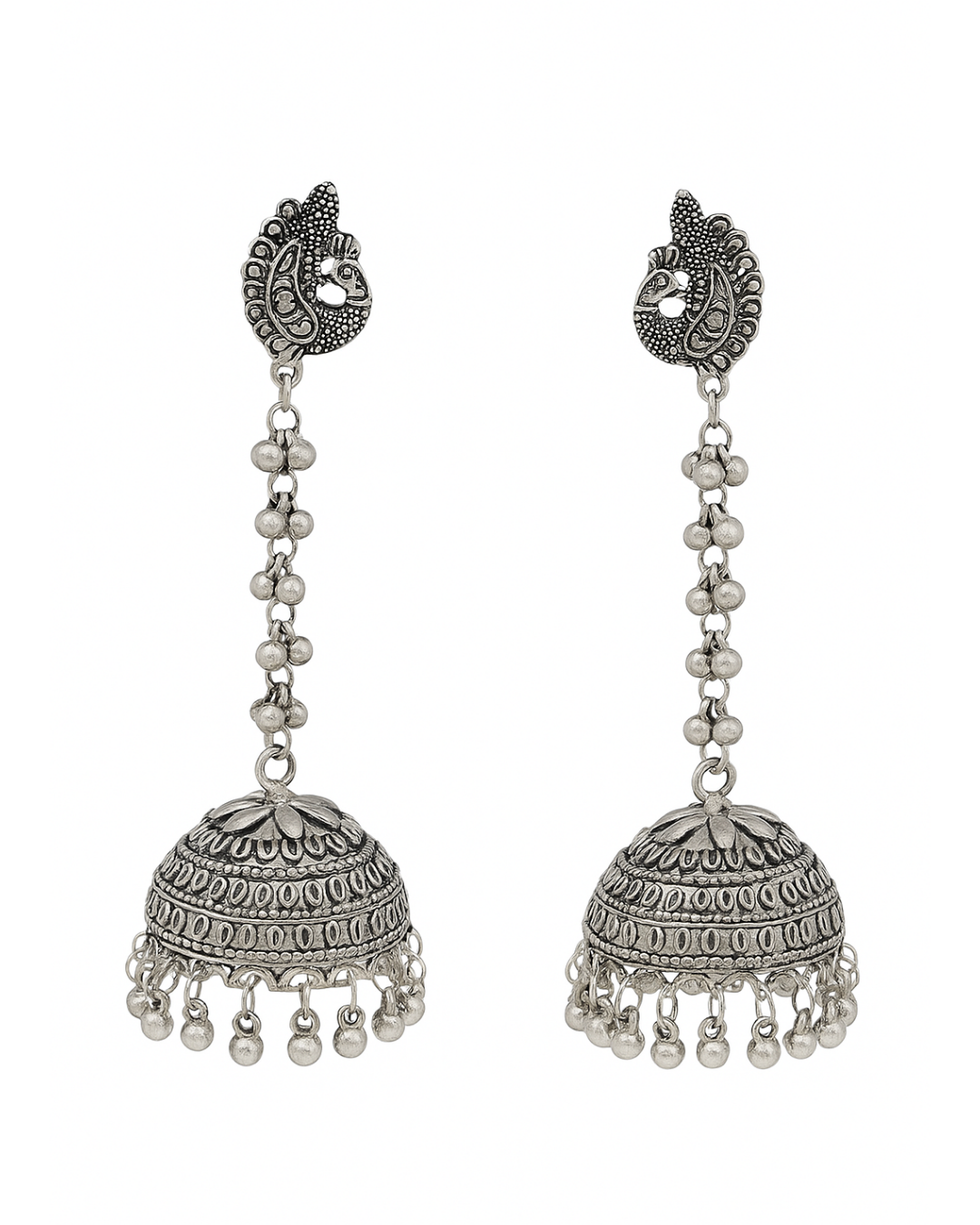 Long silver oxidised jhumka