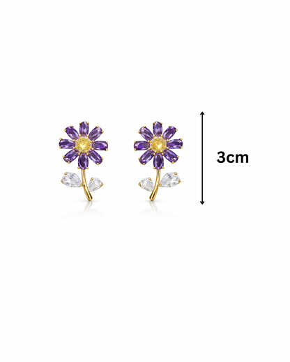 Purple crystal flower studs