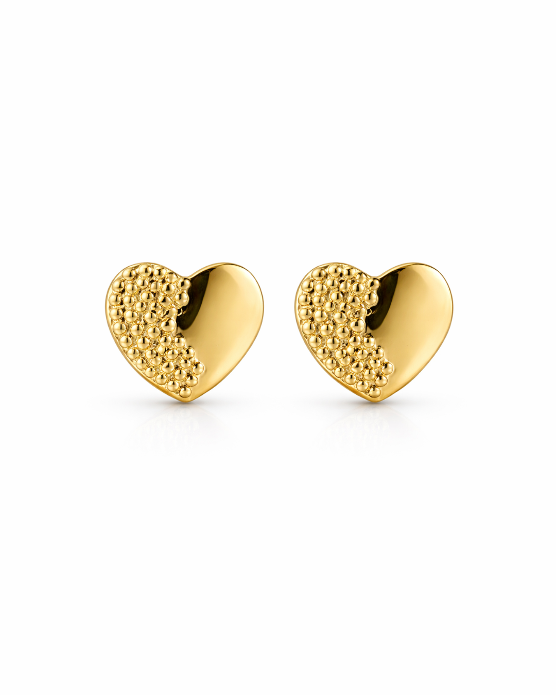 Golden half textured heart studs