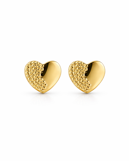 Golden half textured heart studs