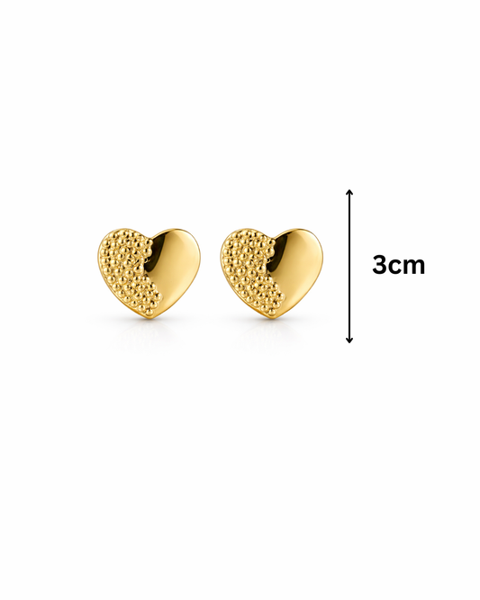 Golden half textured heart studs