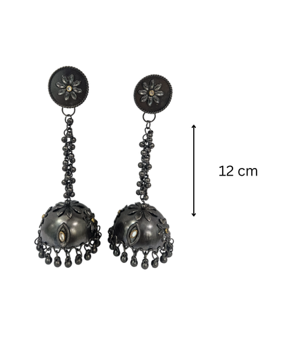Black polished shoulder length long jhumka