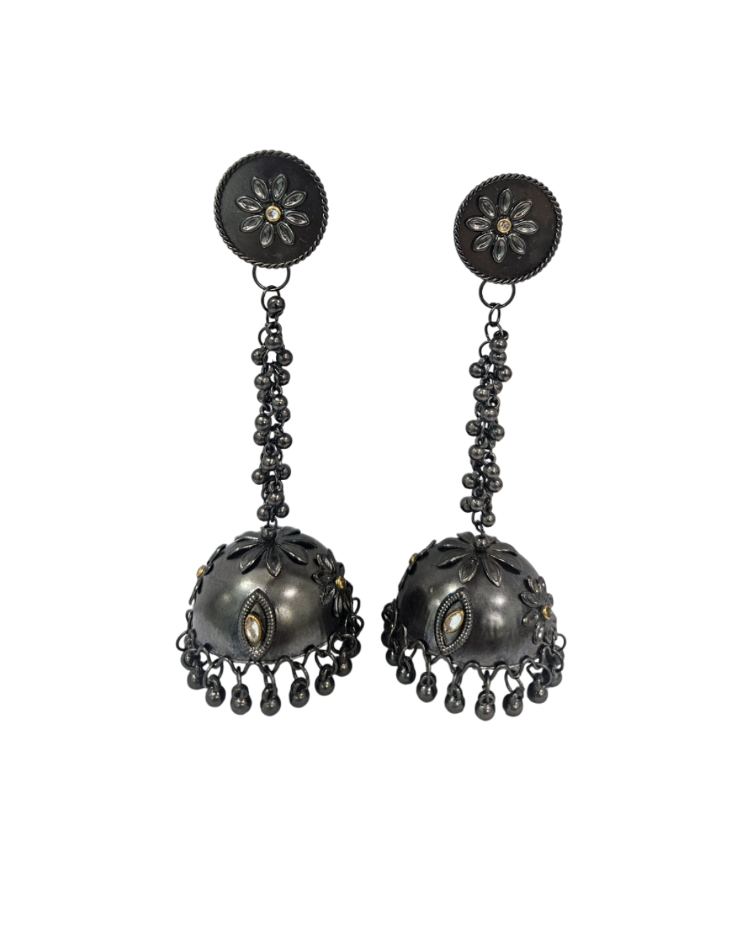 Black polished shoulder length long jhumka