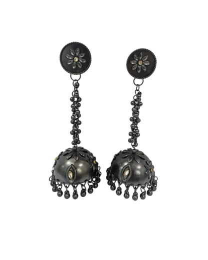 Black polished shoulder length long jhumka