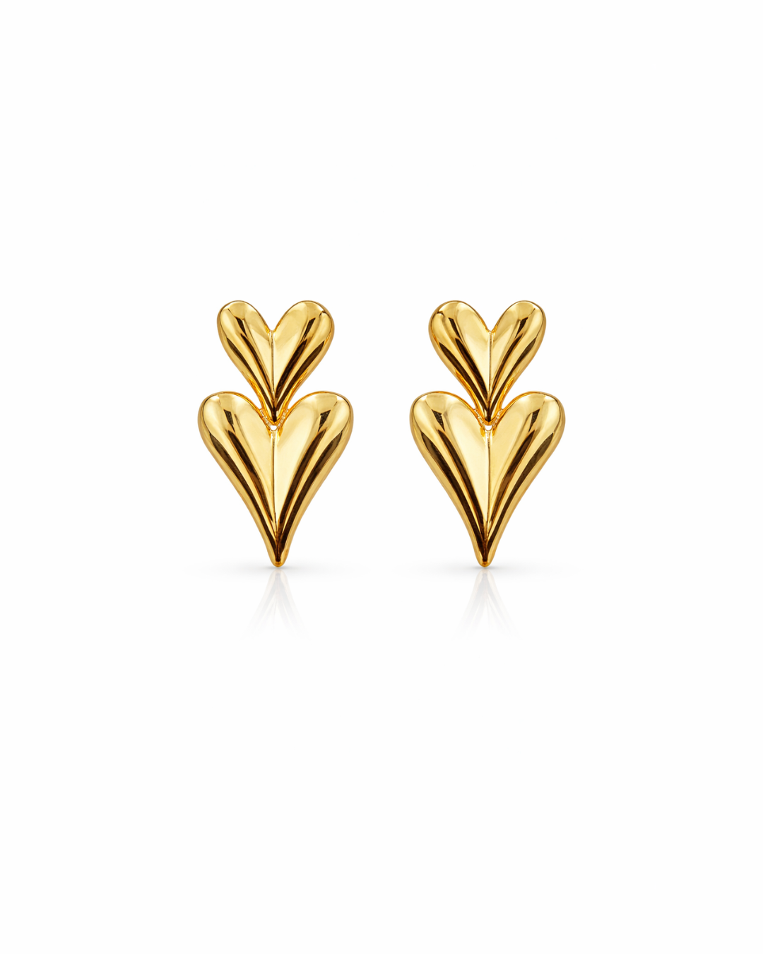 Golden double hearts metallic studs