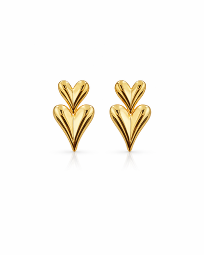 Golden double hearts metallic studs