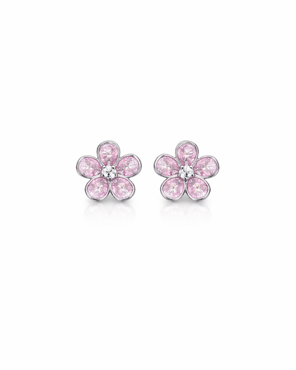 Pink crystal flower studs