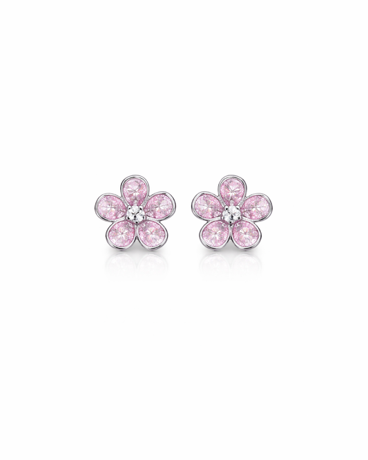 Pink crystal flower studs