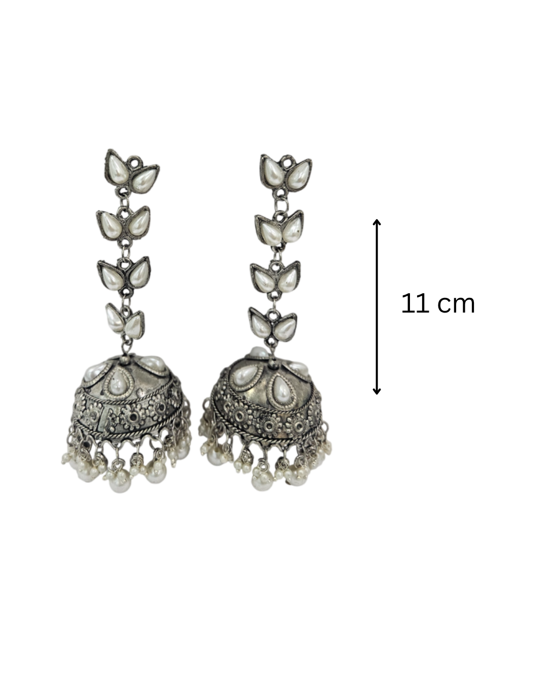 White petal long oxidised jhumka