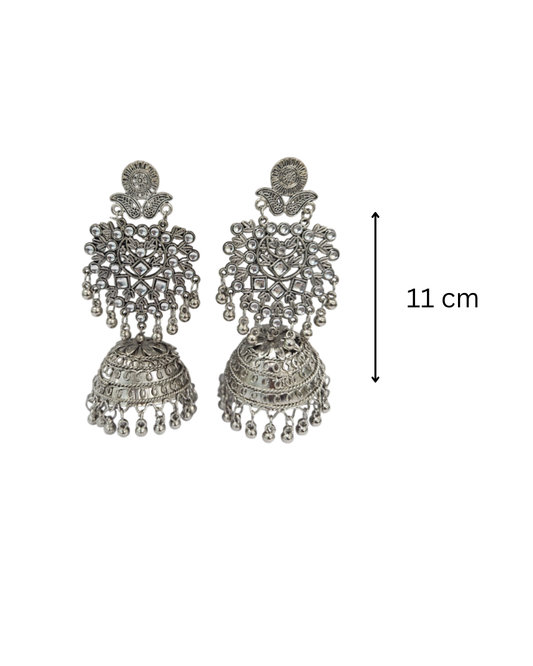 Mirror studded silver oxidised jhumka