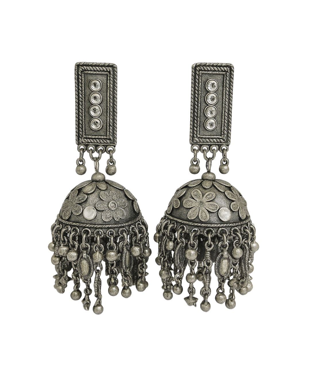 Rectangle oxidised jhumka
