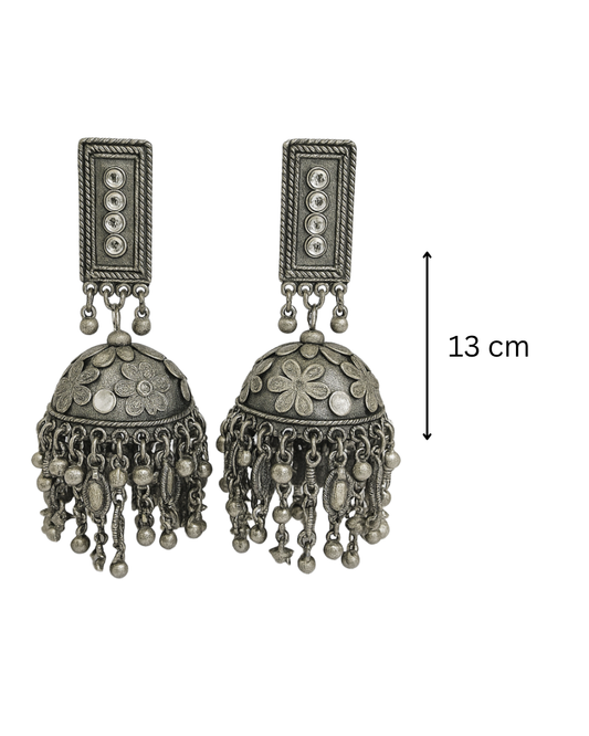 Rectangle oxidised jhumka