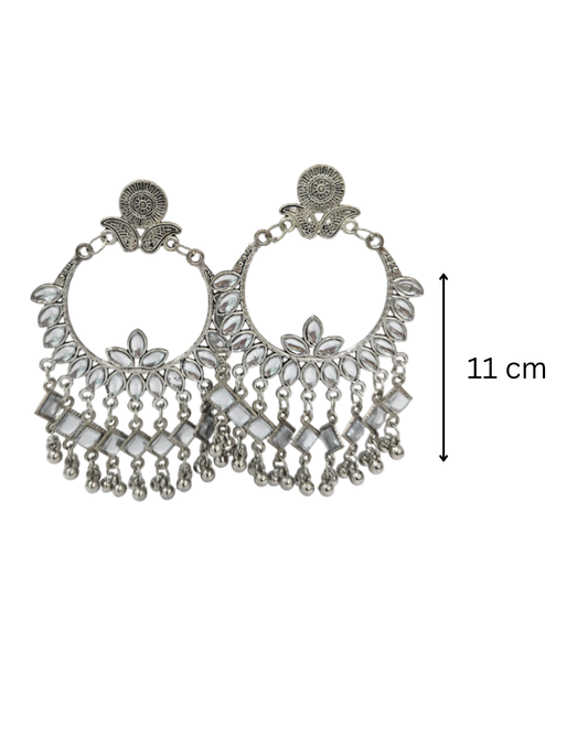 Mirror studded chandbali oxidised danglers