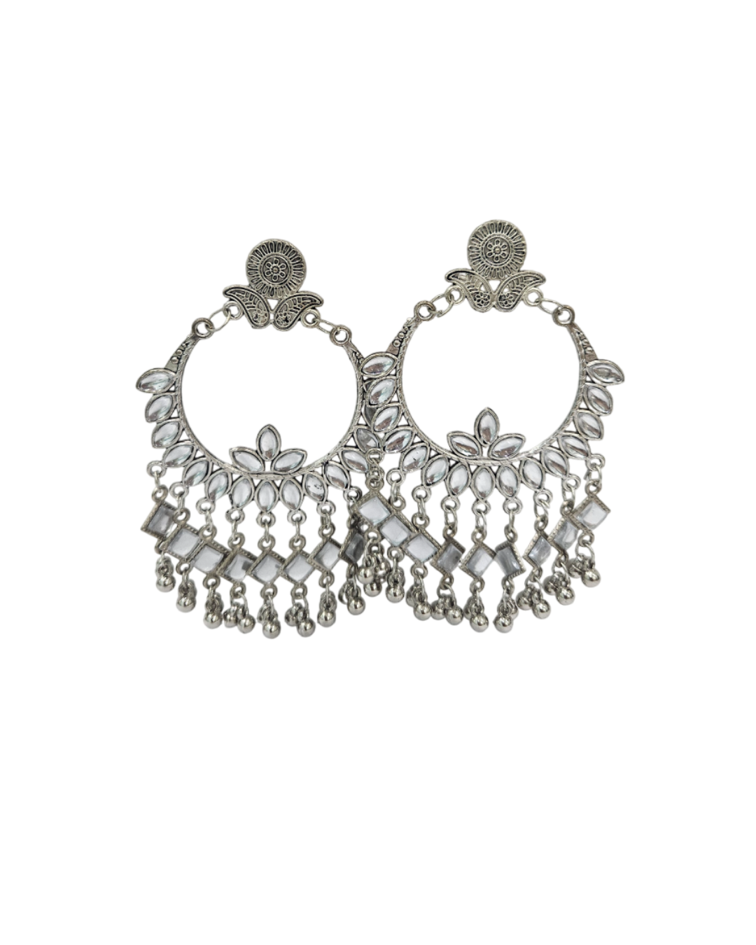 Mirror studded chandbali oxidised danglers