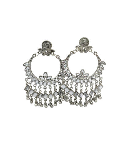 Mirror studded chandbali oxidised danglers